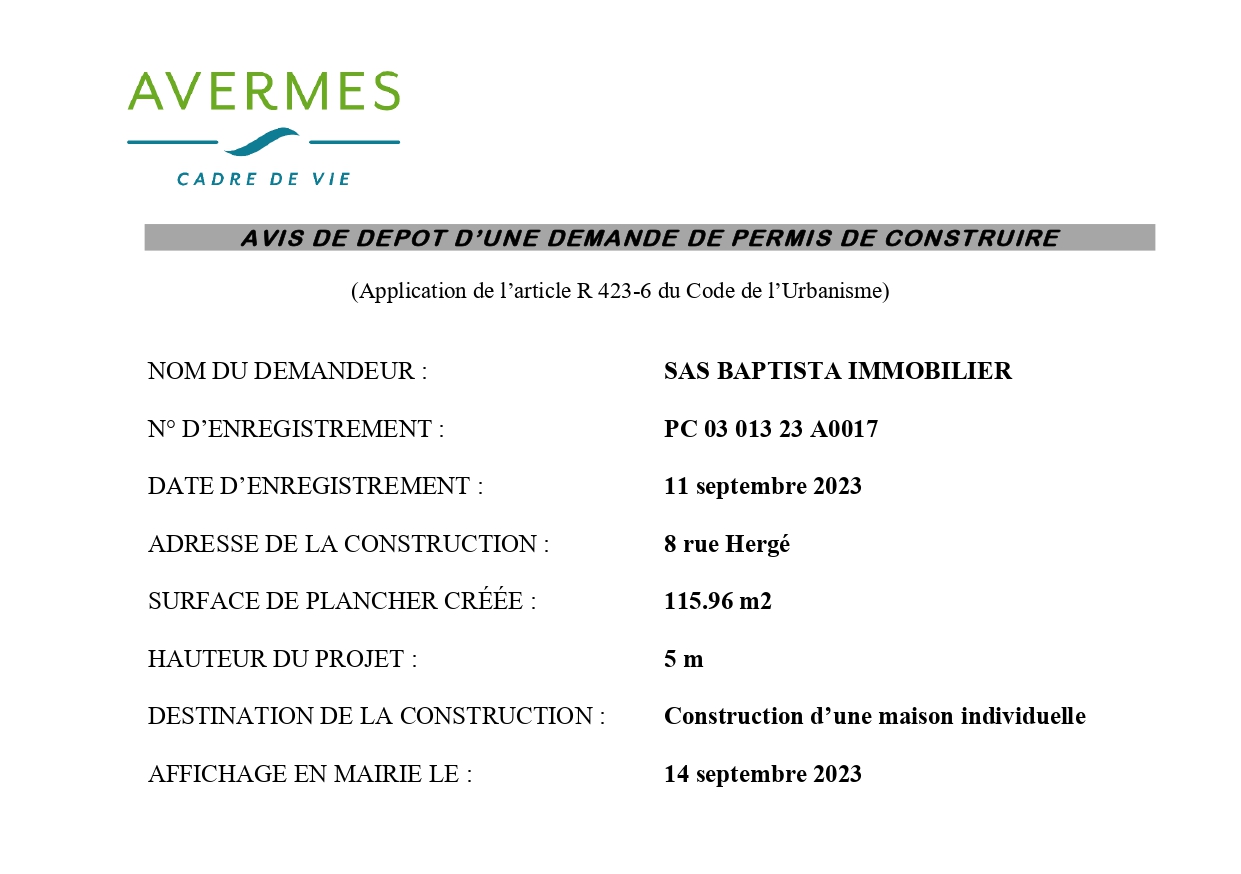 PC 23A0017 SAS BAPTISTA IMMOBILIER