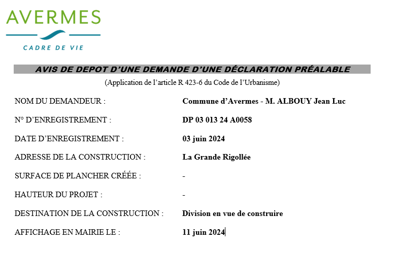 DP 24A0058 - Commune d'Avermes
