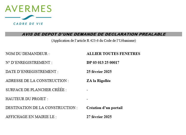 DP 25 00017 ALLIER TOUTES FENETRES